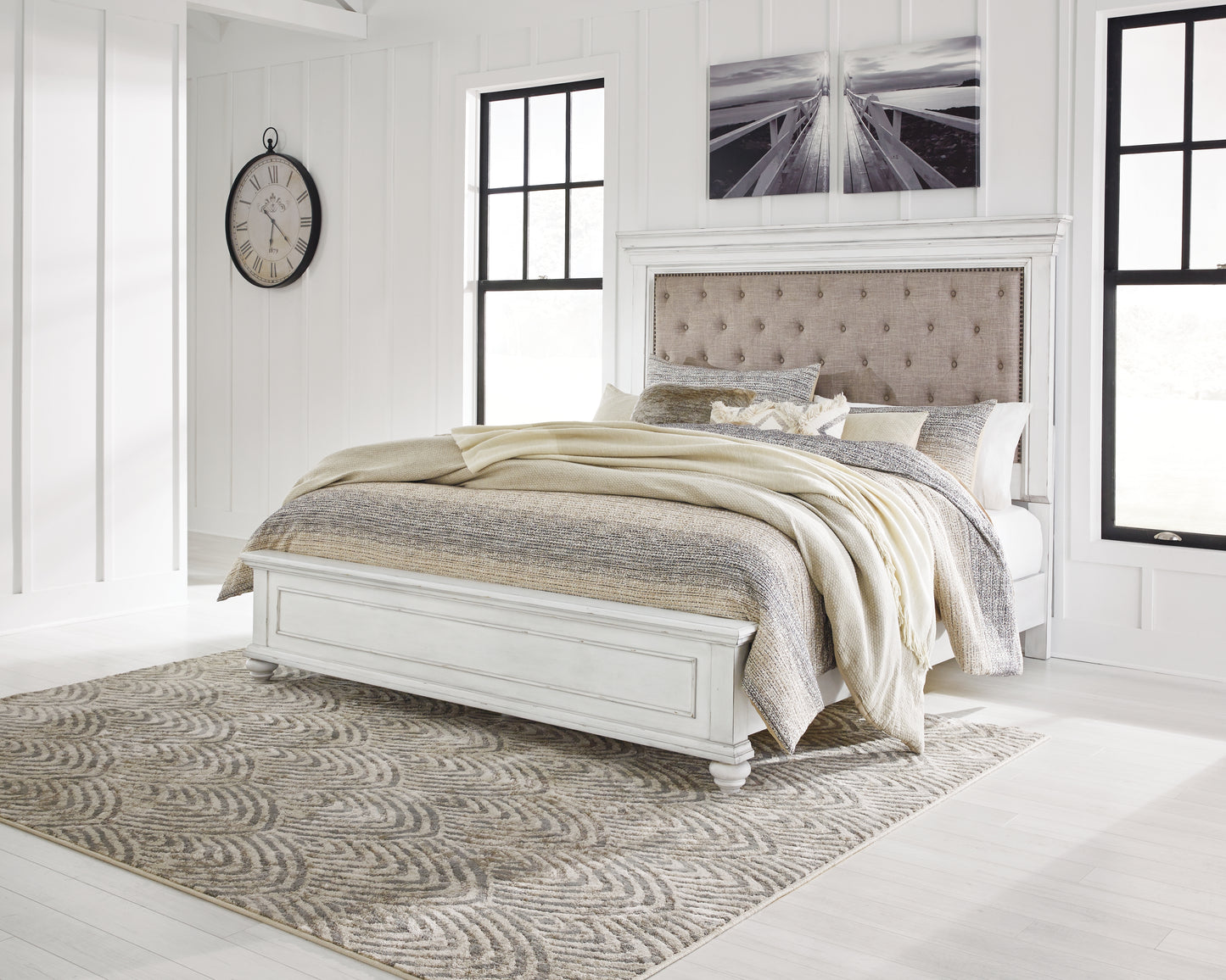 Pines Furniture Outlet - Ashley Furniture - Kanwyn Bedroom - California King Panel Bed / Whitewash - B777B13