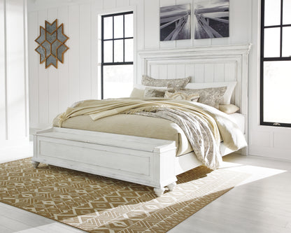 Pines Furniture Outlet - Ashley Furniture - Kanwyn Bedroom - California King Panel Bed with Storage Bench / Whitewash - B777B12