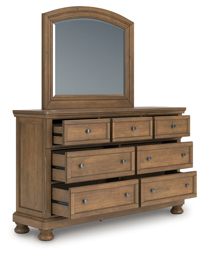 Pines Furniture Outlet - Ashley Furniture - Feddinger Bedroom - Dresser and Mirror / Medium Brown - PCB779B1