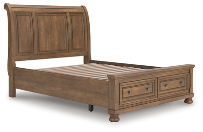 Pines Furniture Outlet - Ashley Furniture - Feddinger Bedroom - Queen Storage Sleigh Bed / Medium Brown - PCB779B4