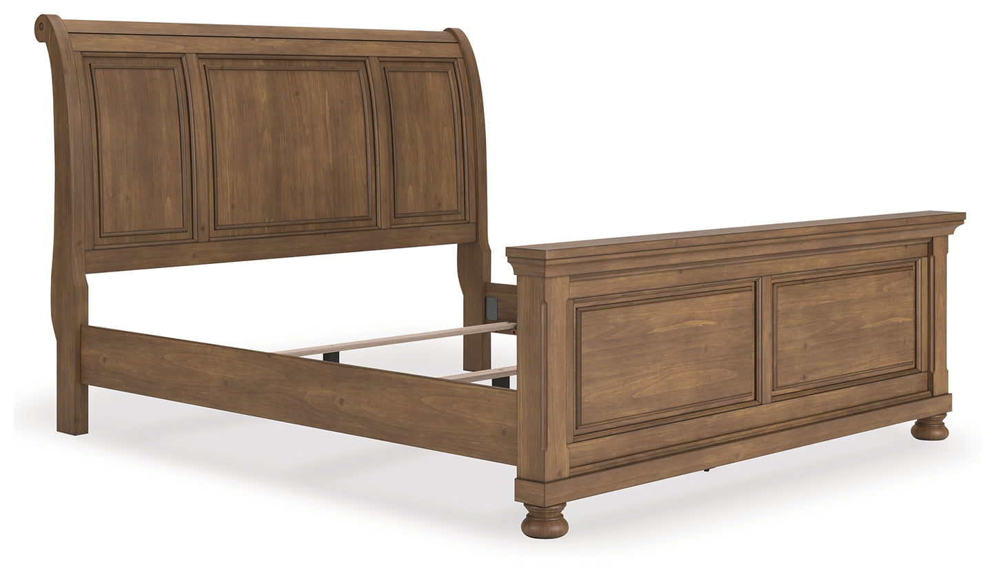 Pines Furniture Outlet - Ashley Furniture - Feddinger Bedroom - King Sleigh Bed / Medium Brown - PCB779B15