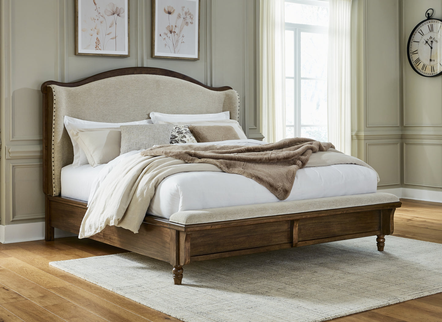 Pines Furniture Outlet - Ashley Furniture - Sturlayne Bedroom - King Upholstered Panel Bed / Brown - B787B4