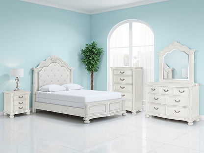Pines Furniture Outlet - Ashley Furniture - Montelaine Bedroom - Queen Upholstered Panel Bed / Antique White - B795B2
