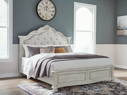 Pines Furniture Outlet - Ashley Furniture - Montelaine Bedroom - King Upholstered Panel Bed / Antique White - B795B6