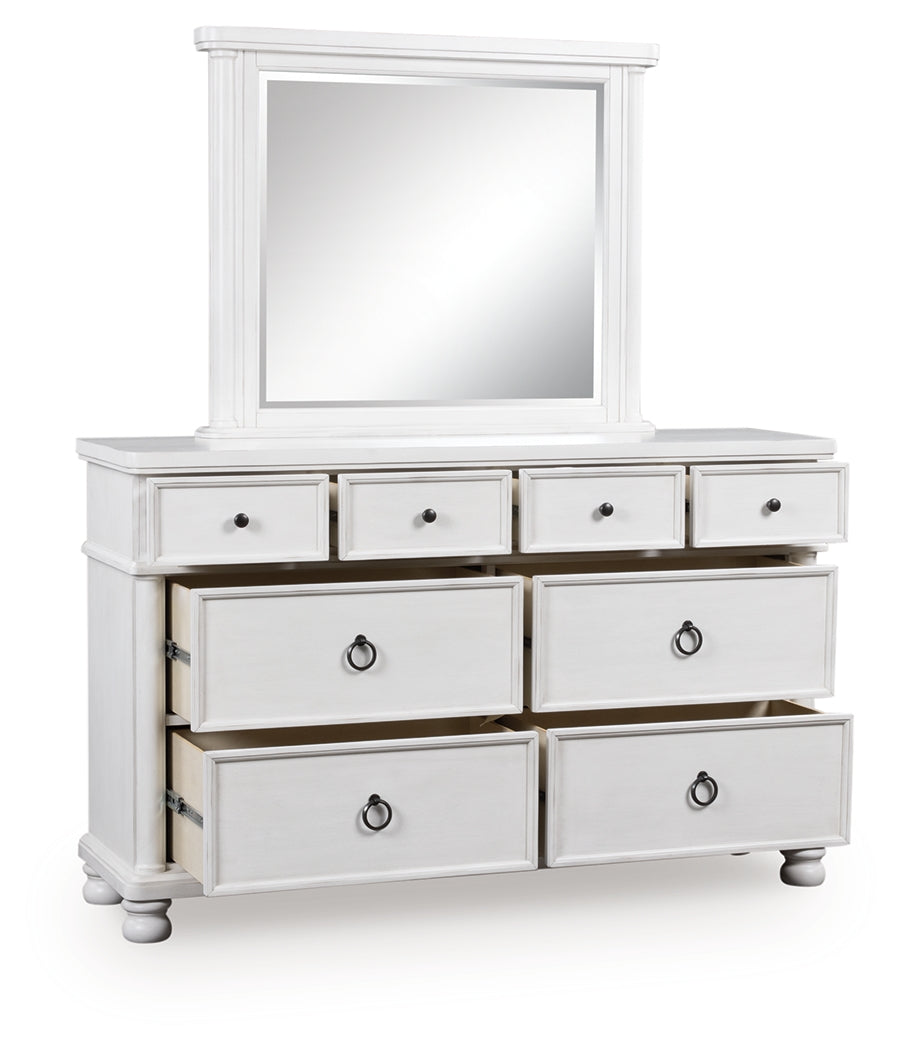 Pines Furniture Outlet - Ashley Furniture - Rowlenstown Bedroom - Dresser and Mirror / Antique White - PCB823B1