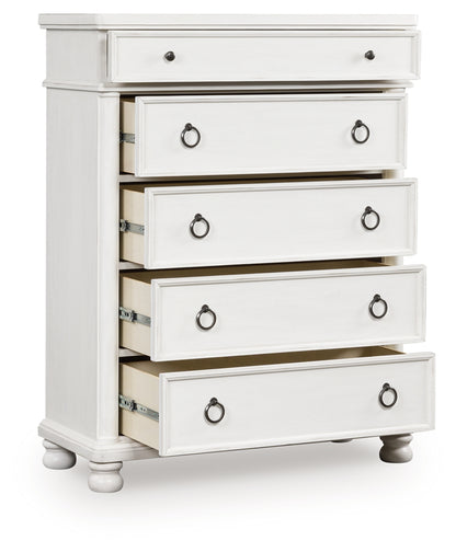 Pines Furniture Outlet - Ashley Furniture - Rowlenstown Bedroom - Five Drawer Chest / Antique White - PCB823-46