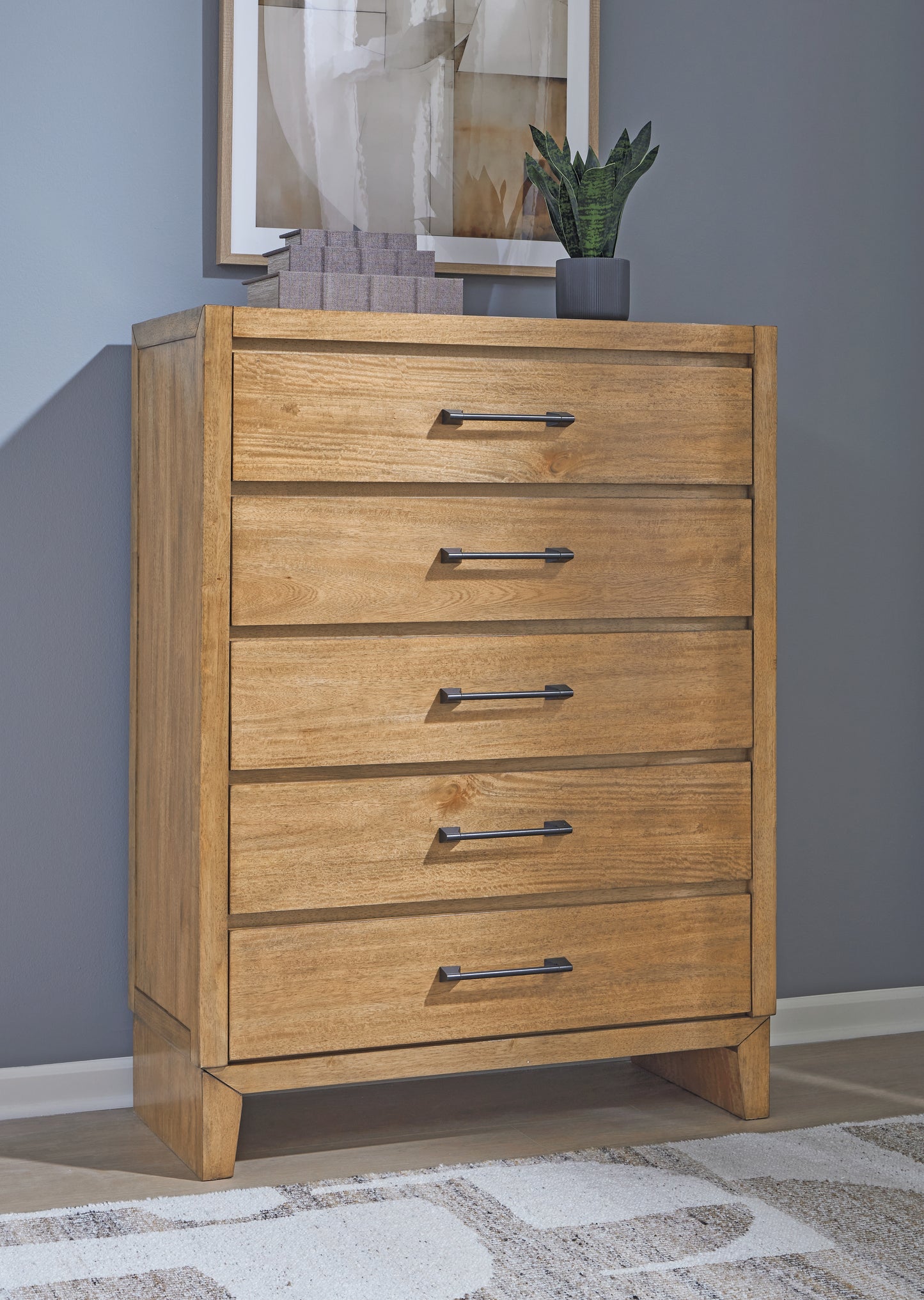 Pines Furniture Outlet - Ashley Furniture - Sherbana Bedroom - Five Drawer Chest / Light Brown - B833-46