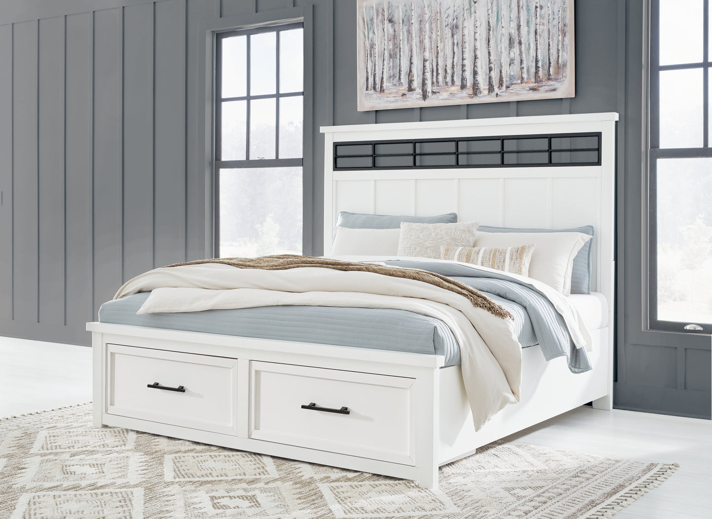 Pines Furniture Outlet - Ashley Furniture - Ashbryn Bedroom - California King Panel Storage Bed / White/Natural - B844B5