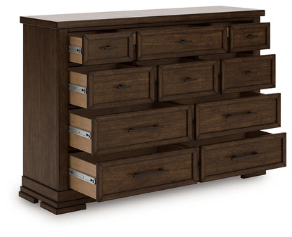 Pines Furniture Outlet - Ashley Furniture - Taffenbrook Bedroom - Dresser / Medium Brown - B849-31