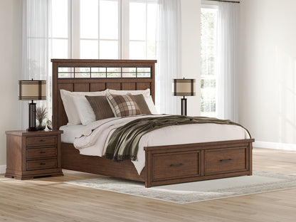 Pines Furniture Outlet - Ashley Furniture - Taffenbrook Bedroom - California King Panel Storage Bed / Medium Brown - B849B5