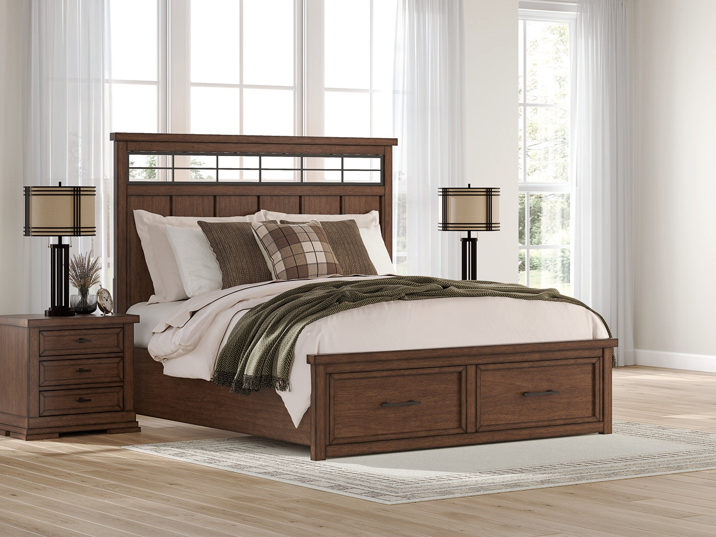Pines Furniture Outlet - Ashley Furniture - Taffenbrook Bedroom - Five Drawer Chest / Medium Brown - B849-46