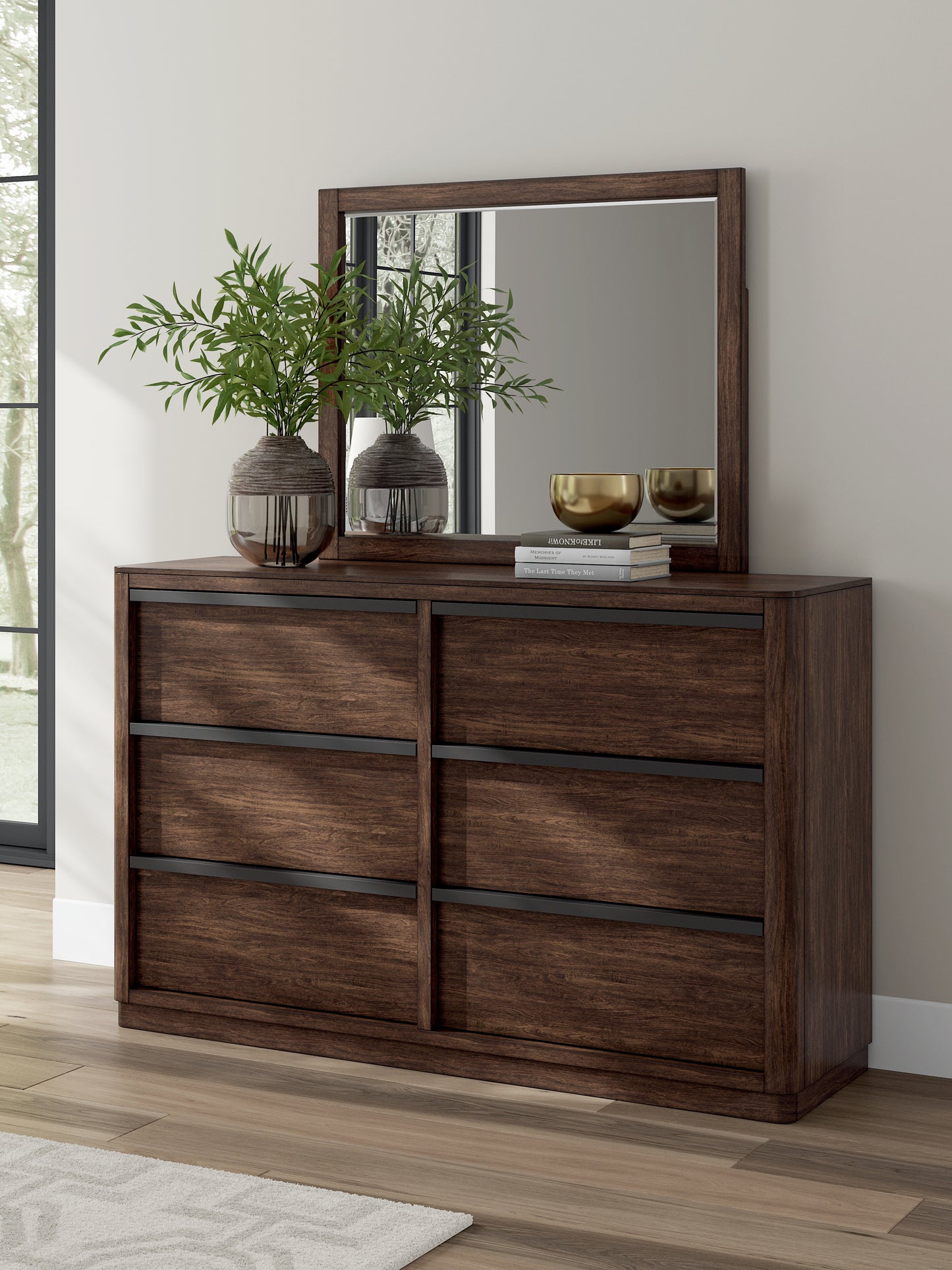 Pines Furniture Outlet - Ashley Furniture - Dilenno Bedroom - Dresser and Mirror / Dark Brown - PCB857B1