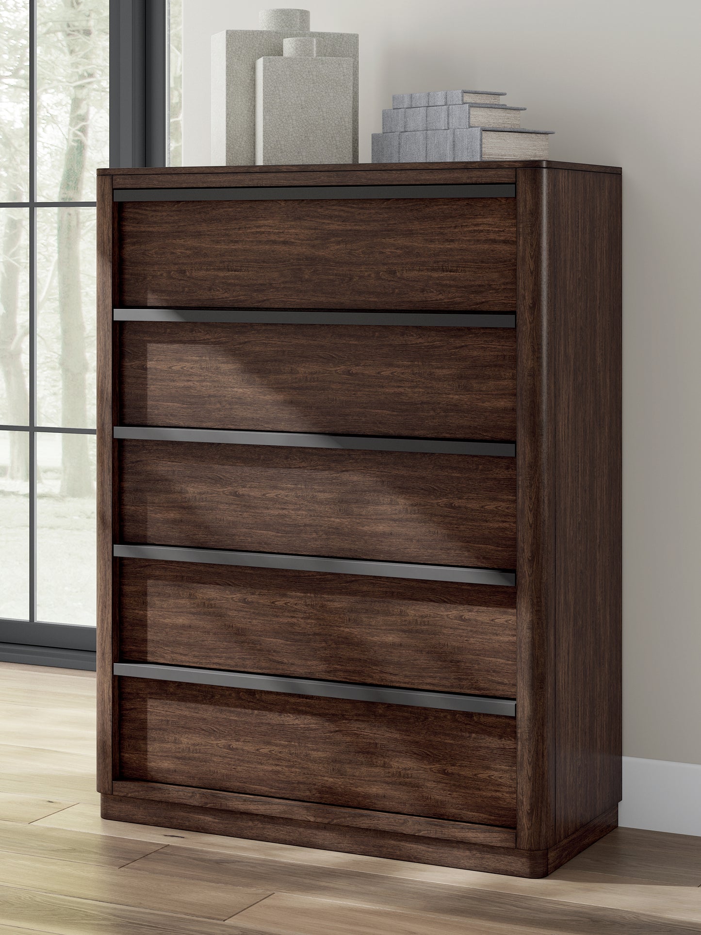 Pines Furniture Outlet - Ashley Furniture - Dilenno Bedroom - Five Drawer Chest / Dark Brown - PCB857-46