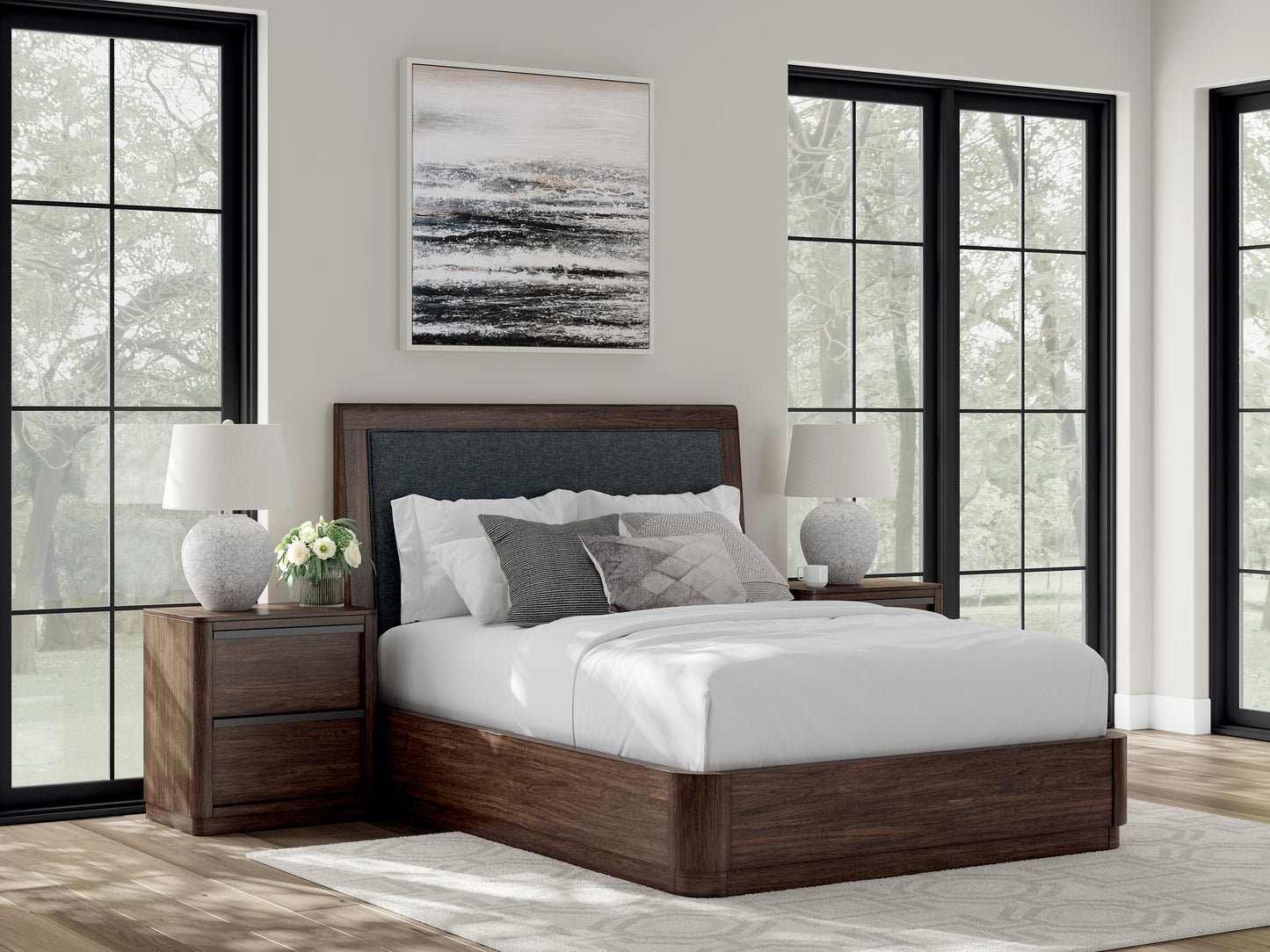 Pines Furniture Outlet - Ashley Furniture - Dilenno Bedroom - Queen Upholstered Panel Bed / Dark Brown - PCB857B4