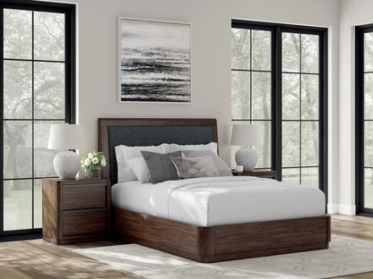 Pines Furniture Outlet - Ashley Furniture - Dilenno Bedroom - Queen Upholstered Panel Bed / Dark Brown - PCB857B4