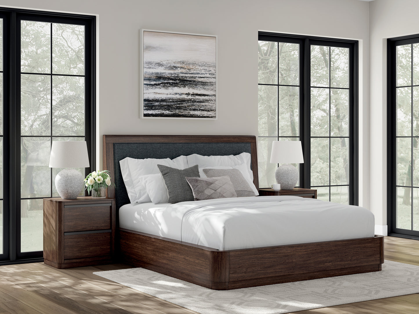 Pines Furniture Outlet - Ashley Furniture - Dilenno Bedroom - California King Upholstered Panel Bed / Dark Brown - PCB857B9