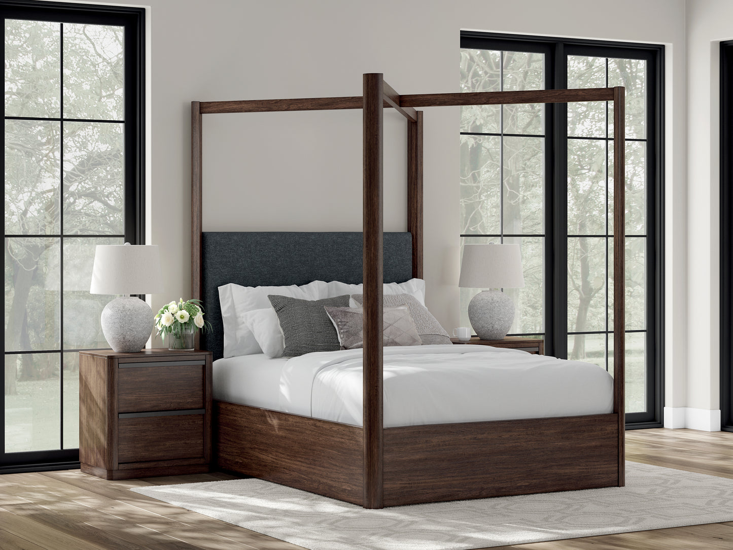 Pines Furniture Outlet - Ashley Furniture - Dilenno Bedroom - Queen Canopy Bed / Dark Brown - PCB857B2