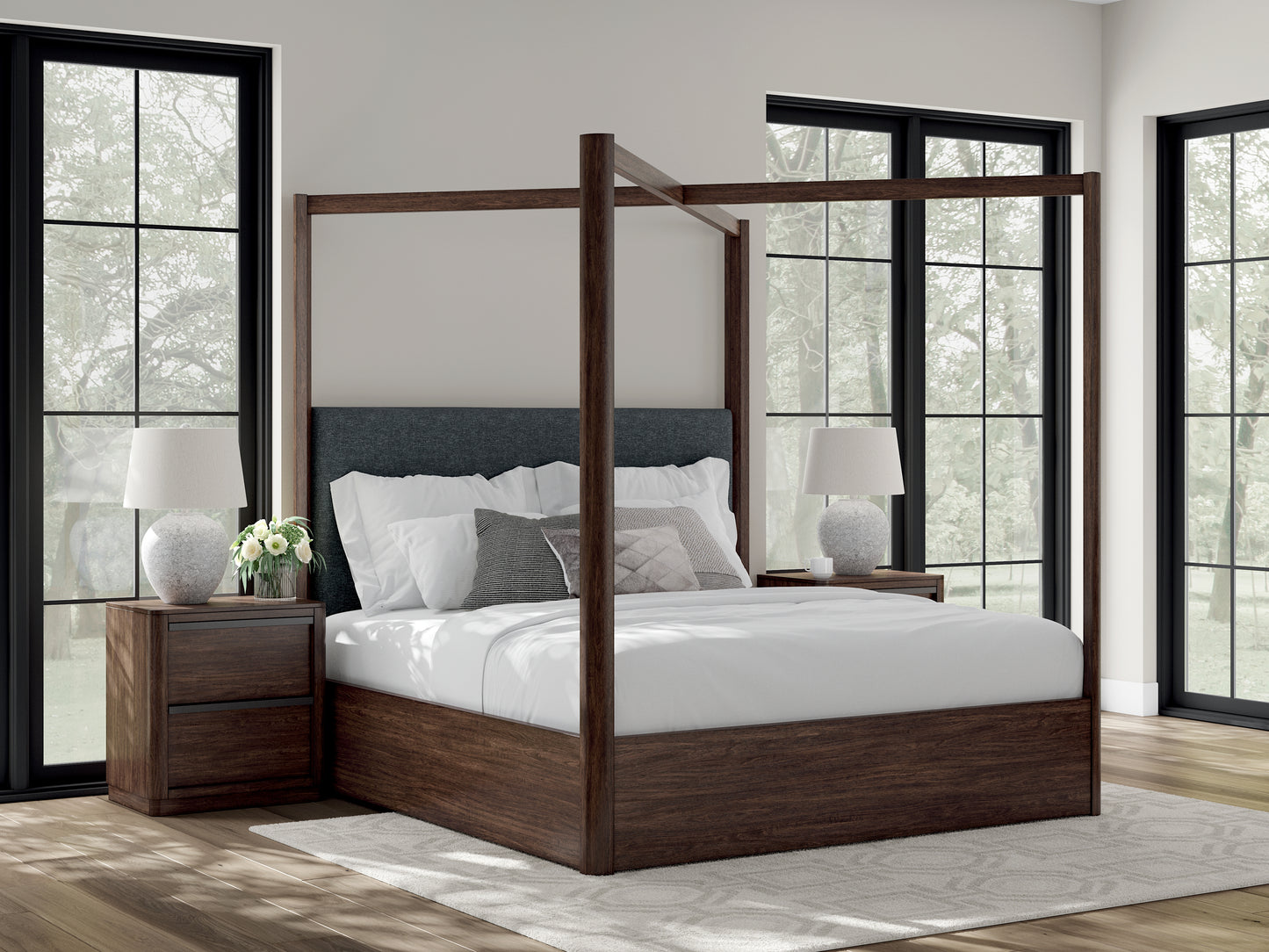 Pines Furniture Outlet - Ashley Furniture - Dilenno Bedroom - King Canopy Bed / Dark Brown - PCB857B6