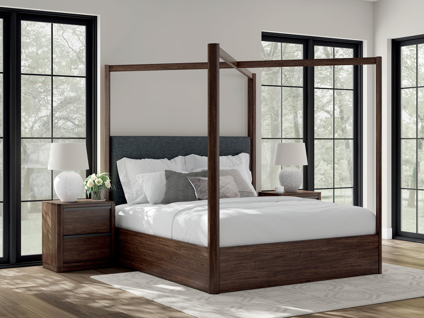 Pines Furniture Outlet - Ashley Furniture - Dilenno Bedroom - Queen Canopy Bed / Dark Brown - PCB857B2