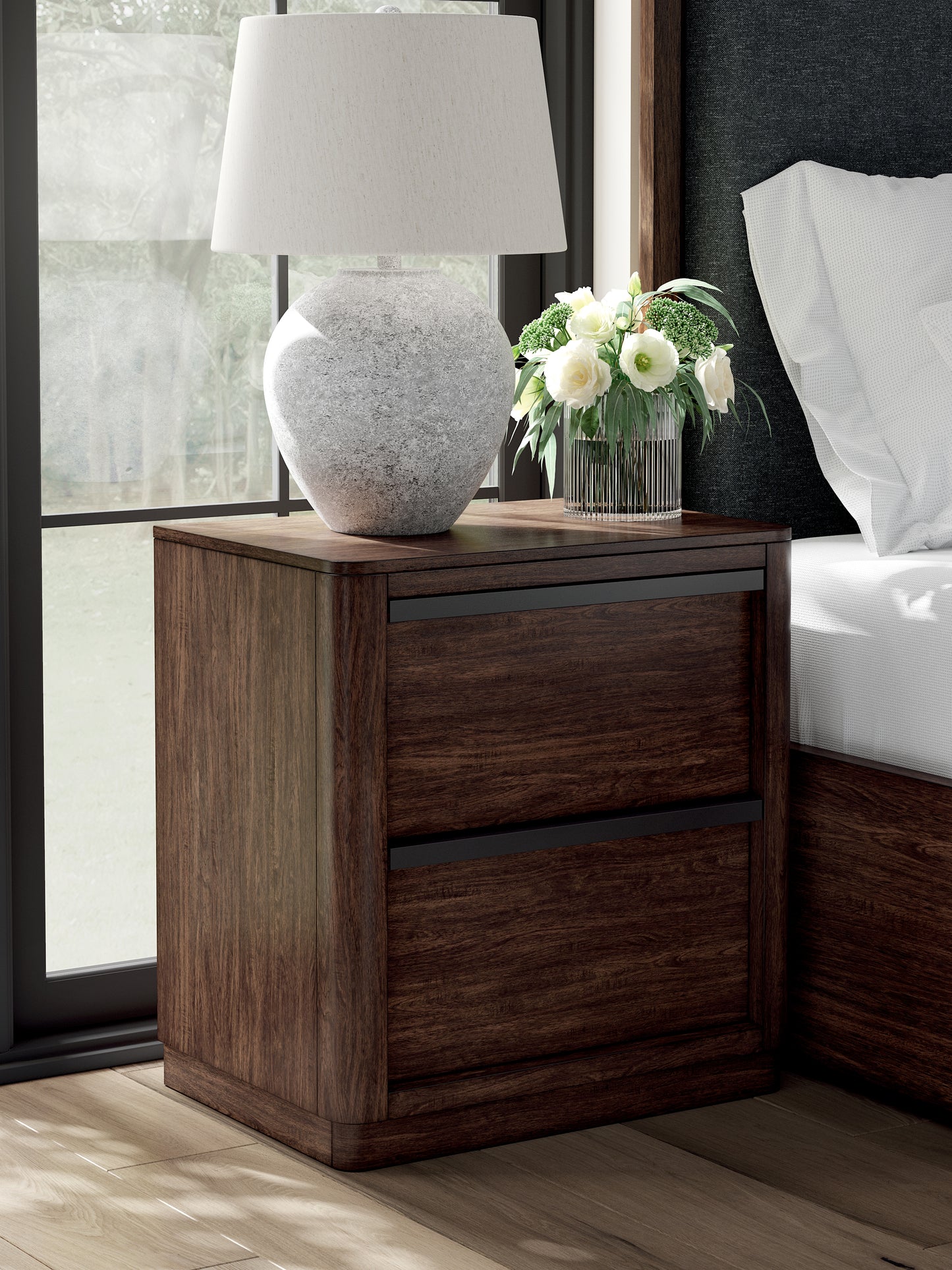 Pines Furniture Outlet - Ashley Furniture - Dilenno Bedroom - Two Drawer Night Stand / Dark Brown - PCB857-92