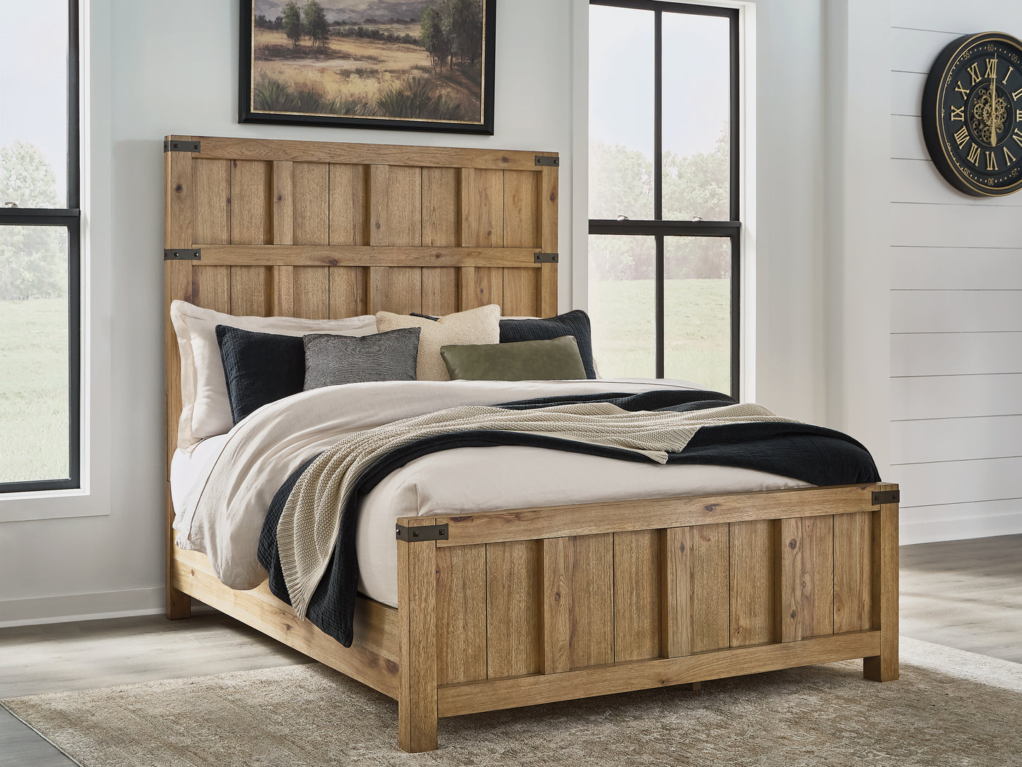 Pines Furniture Outlet - Ashley Furniture - Ridgester Bedroom - Queen Panel Bed / Light Brown - B858B2