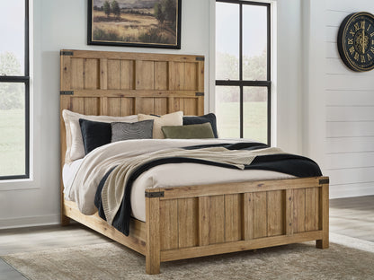 Pines Furniture Outlet - Ashley Furniture - Ridgester Bedroom - Queen Panel Bed / Light Brown - B858B2