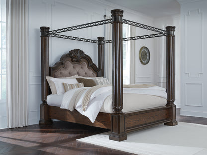 Pines Furniture Outlet - Ashley Furniture - Maylee Bedroom - Queen Canopy Bed / Dark Brown - B947B8
