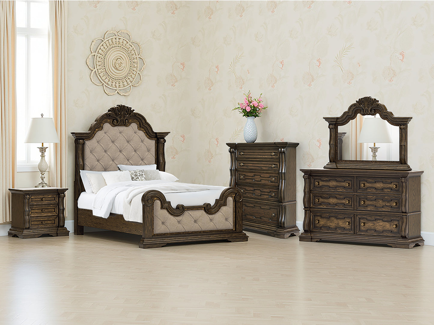 Pines Furniture Outlet - Ashley Furniture - Maylee Bedroom - Queen Upholstered Bed / Dark Brown - B947B2