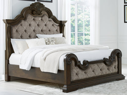 Pines Furniture Outlet - Ashley Furniture - Maylee Bedroom - California King Upholstered Bed / Dark Brown - B947B5