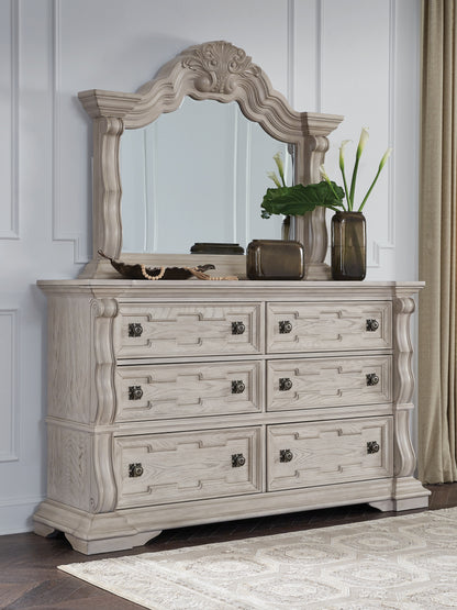 Pines Furniture Outlet - Ashley Furniture - Bruchandi Bedroom - Dresser and Mirror / Antique White - PCB948B1