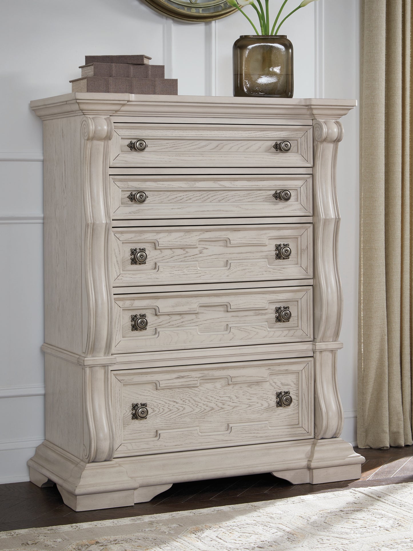 Pines Furniture Outlet - Ashley Furniture - Bruchandi Bedroom - Five Drawer Chest / Antique White - PCB948-46