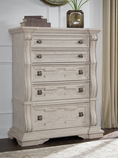 Pines Furniture Outlet - Ashley Furniture - Bruchandi Bedroom - Five Drawer Chest / Antique White - PCB948-46