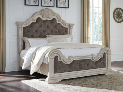 Pines Furniture Outlet - Ashley Furniture - Bruchandi Bedroom - King Upholstered Panel Bed / Antique White - PCB948B4
