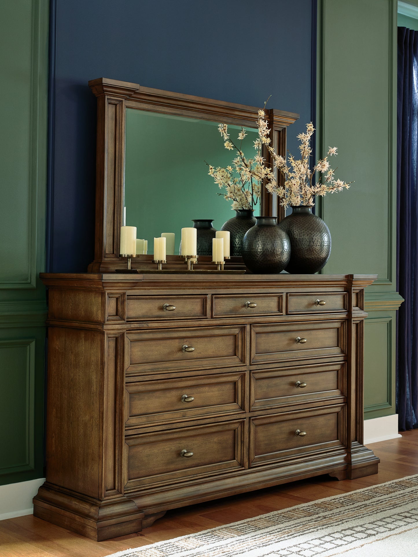 Pines Furniture Outlet - Ashley Furniture - Frantanna Bedroom - Dresser and Mirror / Brown - PCB949B1