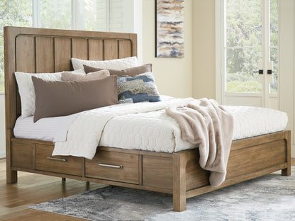 Pines Furniture Outlet - Ashley Furniture - Cabalynn Bedroom - King Panel Bed with Storage / Light Brown - B974B8
