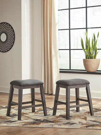 Pines Furniture Outlet - Ashley Furniture - Caitbrook Dining Room - Counter Height Upholstered Bar Stool (Set of 2) / Gray - D388-024X2