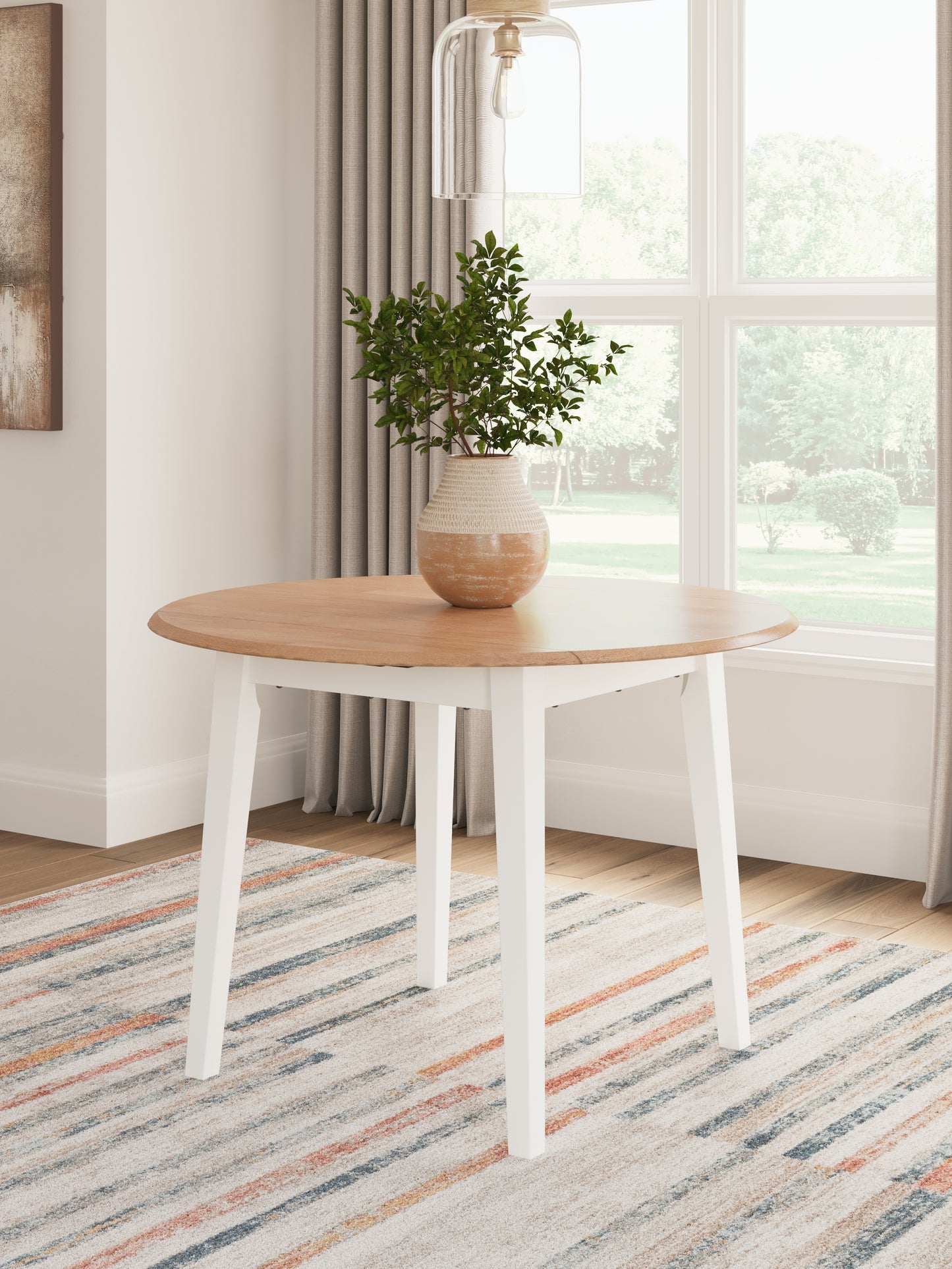 Pines Furniture Outlet - Ashley Furniture - Gesthaven Dining Room - Round DRM Drop Leaf Table / Natural/White - D398-15