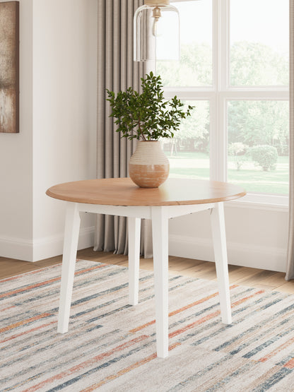 Pines Furniture Outlet - Ashley Furniture - Gesthaven Dining Room - Round DRM Drop Leaf Table / Natural/White - D398-15
