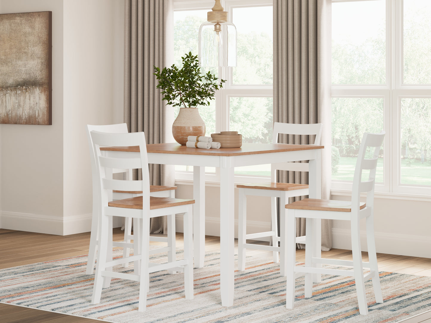 Pines Furniture Outlet - Ashley Furniture - Gesthaven Dining Room - DRM Counter Table Set (5/CN) / Natural/White - D398-223