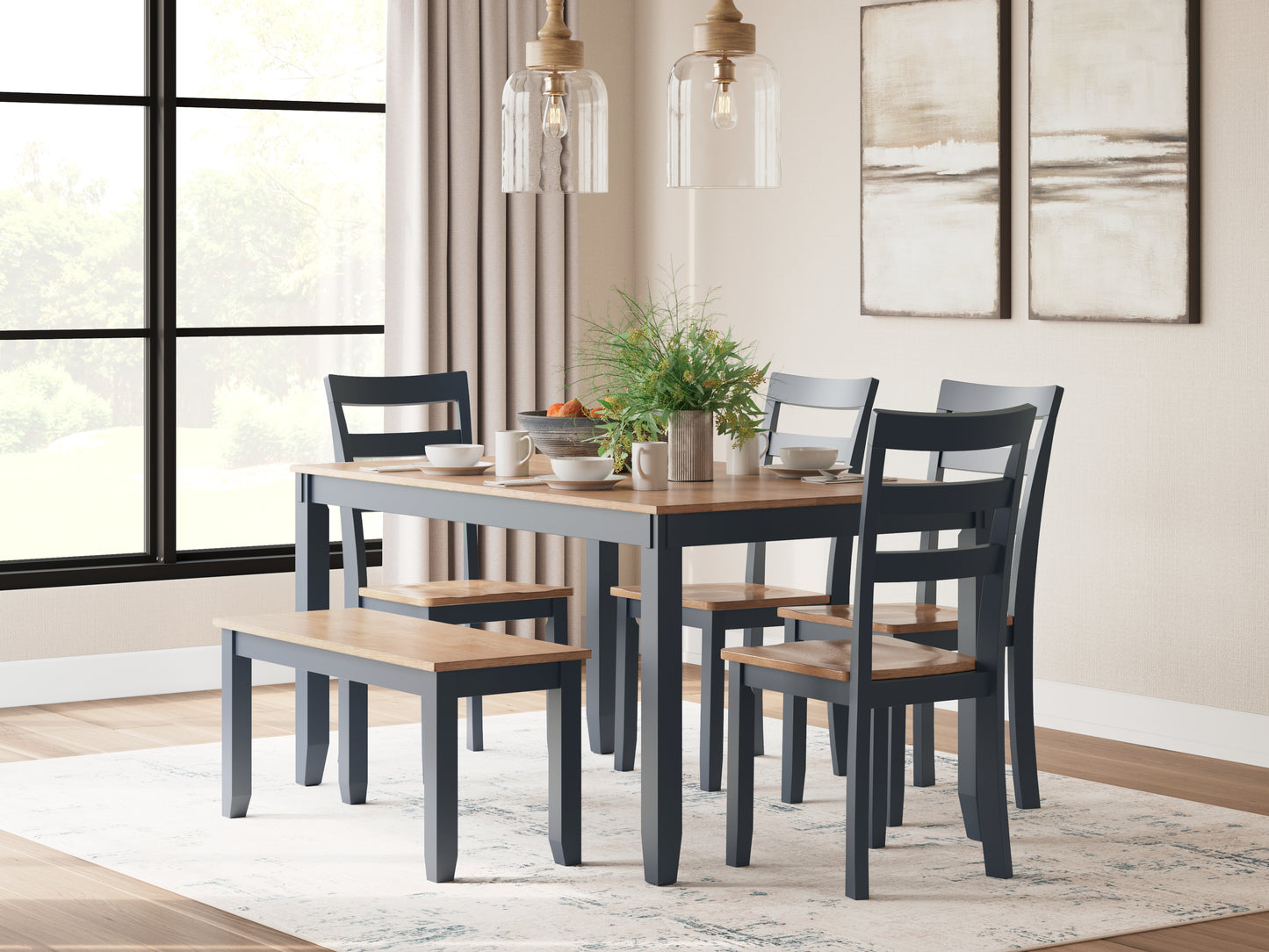 Pines Furniture Outlet - Ashley Furniture - Gesthaven Dining Room - Dining Room Table Set (6/CN) / Natural/Blue - D399-325