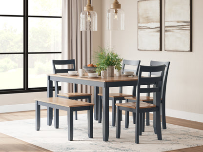 Pines Furniture Outlet - Ashley Furniture - Gesthaven Dining Room - Dining Room Table Set (6/CN) / Natural/Blue - D399-325