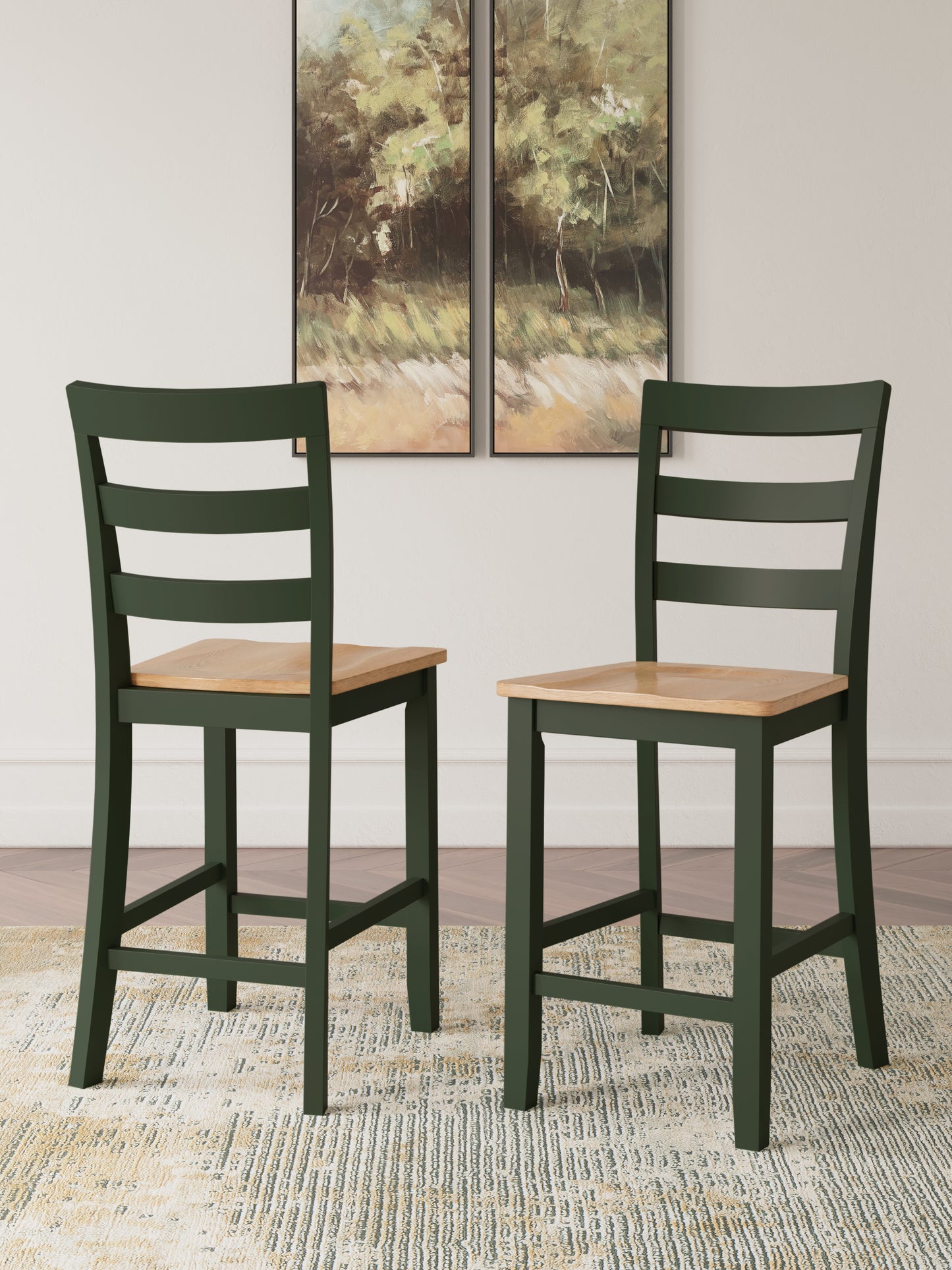 Pines Furniture Outlet - Ashley Furniture - Gesthaven Dining Room - Counter Height Barstool (Set of 2) / Natural/Green - D401-124X2
