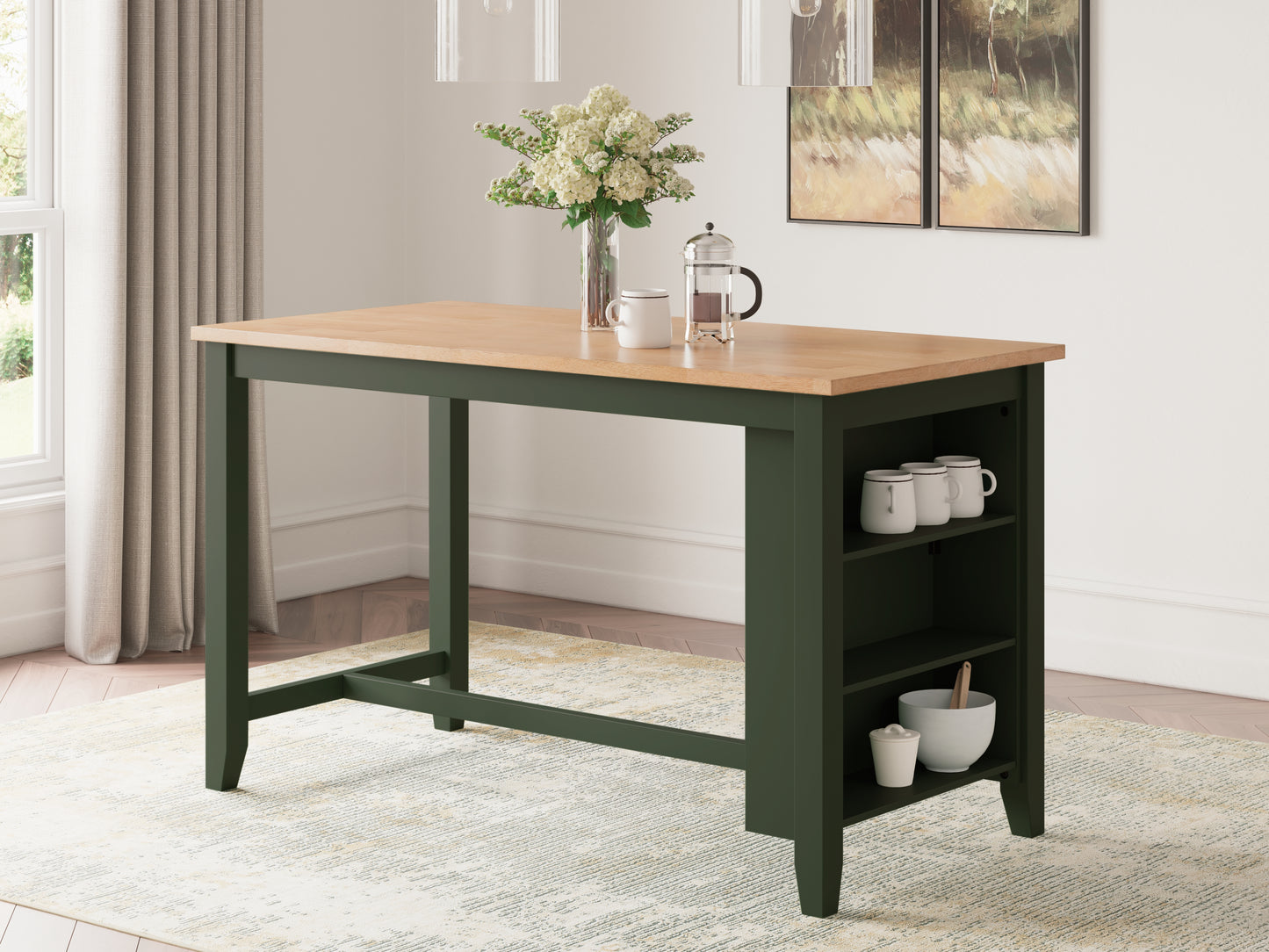 Pines Furniture Outlet - Ashley Furniture - Gesthaven Dining Room - RECT Dining Room Counter Table / Natural/Green - D401-13