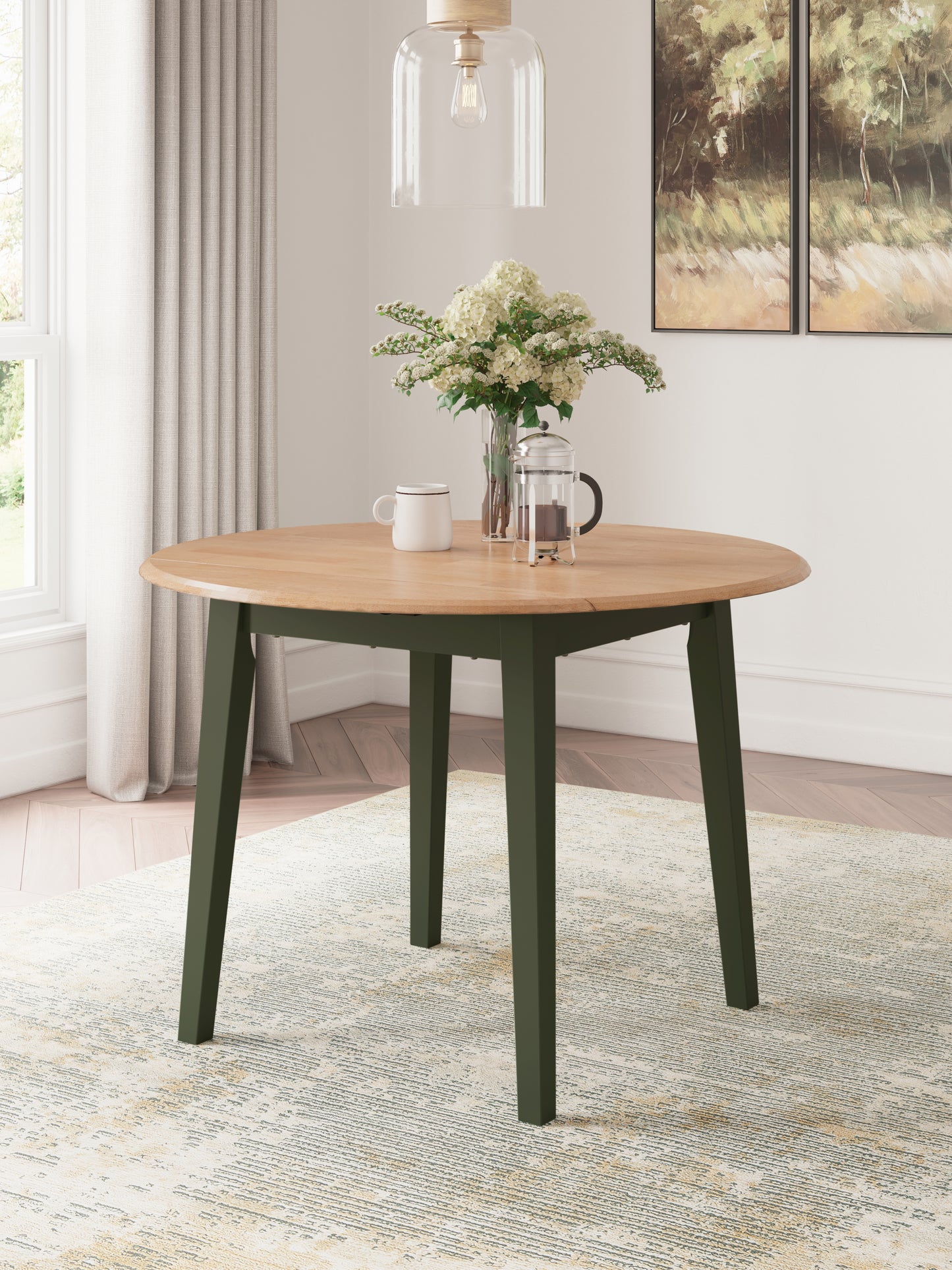 Pines Furniture Outlet - Ashley Furniture - Gesthaven Dining Room - Round DRM Drop Leaf Table / Natural/Green - D401-15
