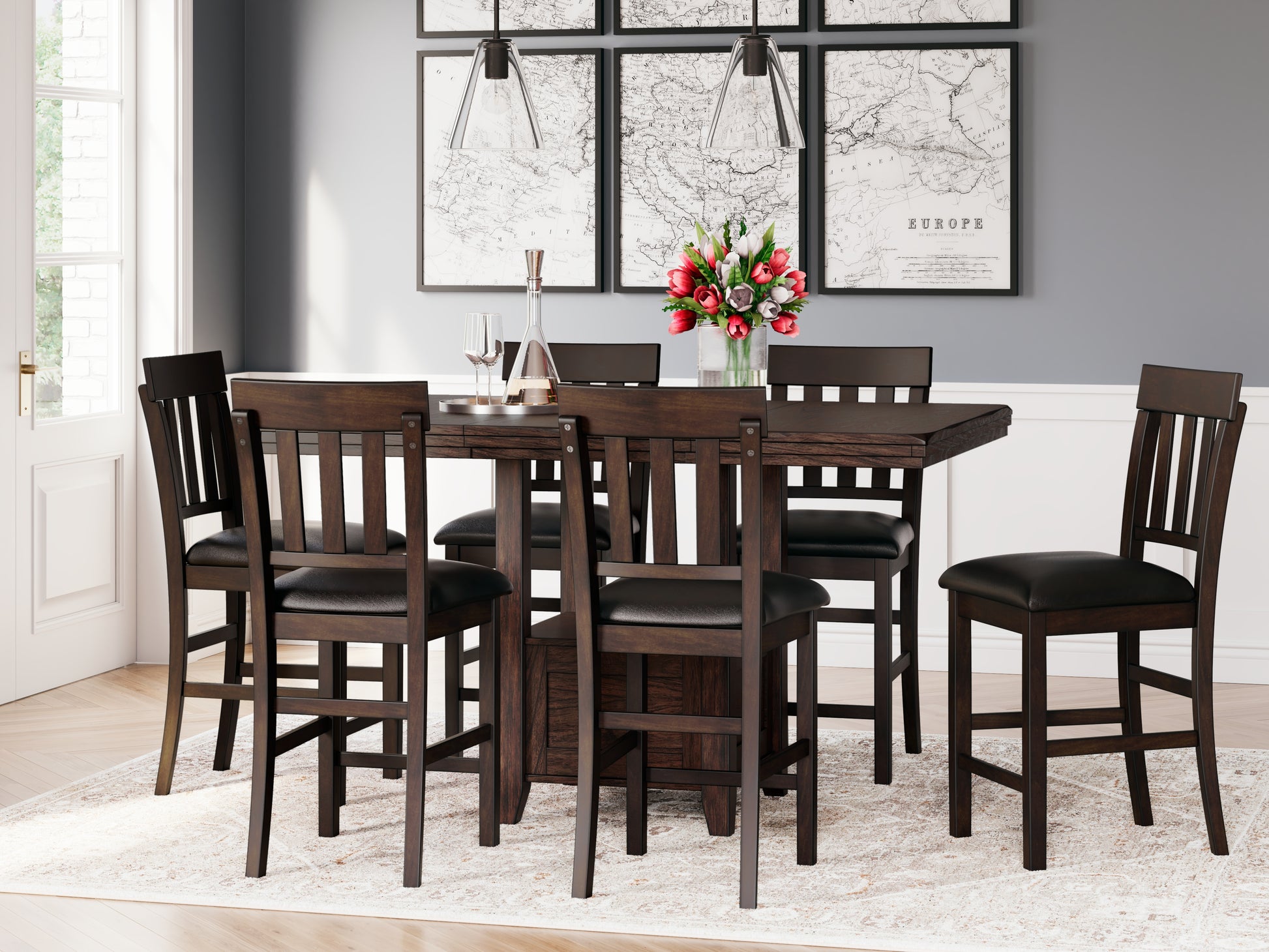 Pines Furniture Outlet - Ashley Furniture - Haddigan Dining Room - RECT DRM Counter EXT Table / Dark Brown - D596-42