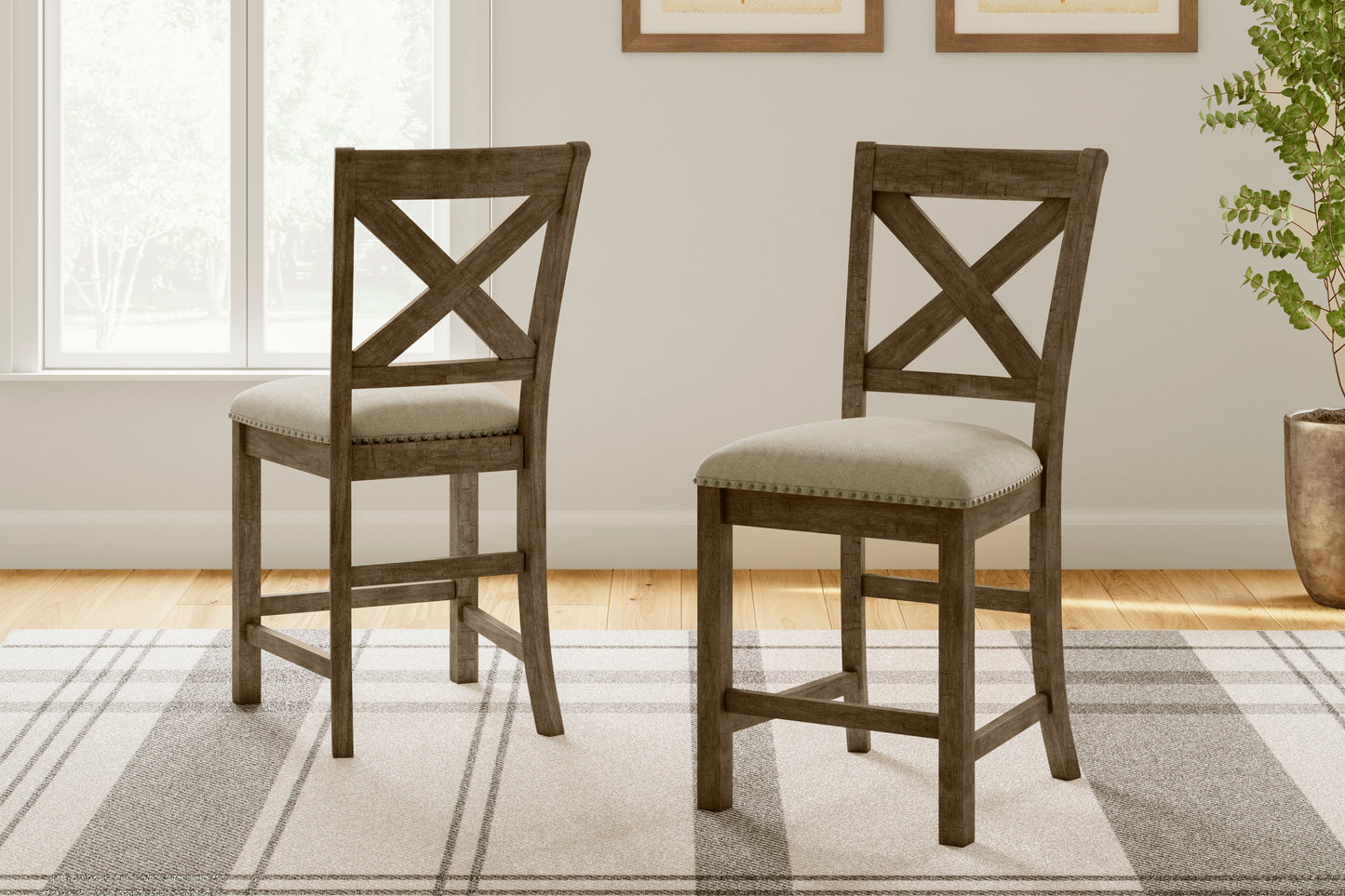Pines Furniture Outlet - Ashley Furniture - Moriville Dining Room - Counter Height Bar Stool (Set of 2) / Beige - D631-124X2