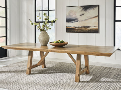 Pines Furniture Outlet - Ashley Furniture - Ridgester Dining Room - RECT Dining Room EXT Table / Light Brown - D858-45