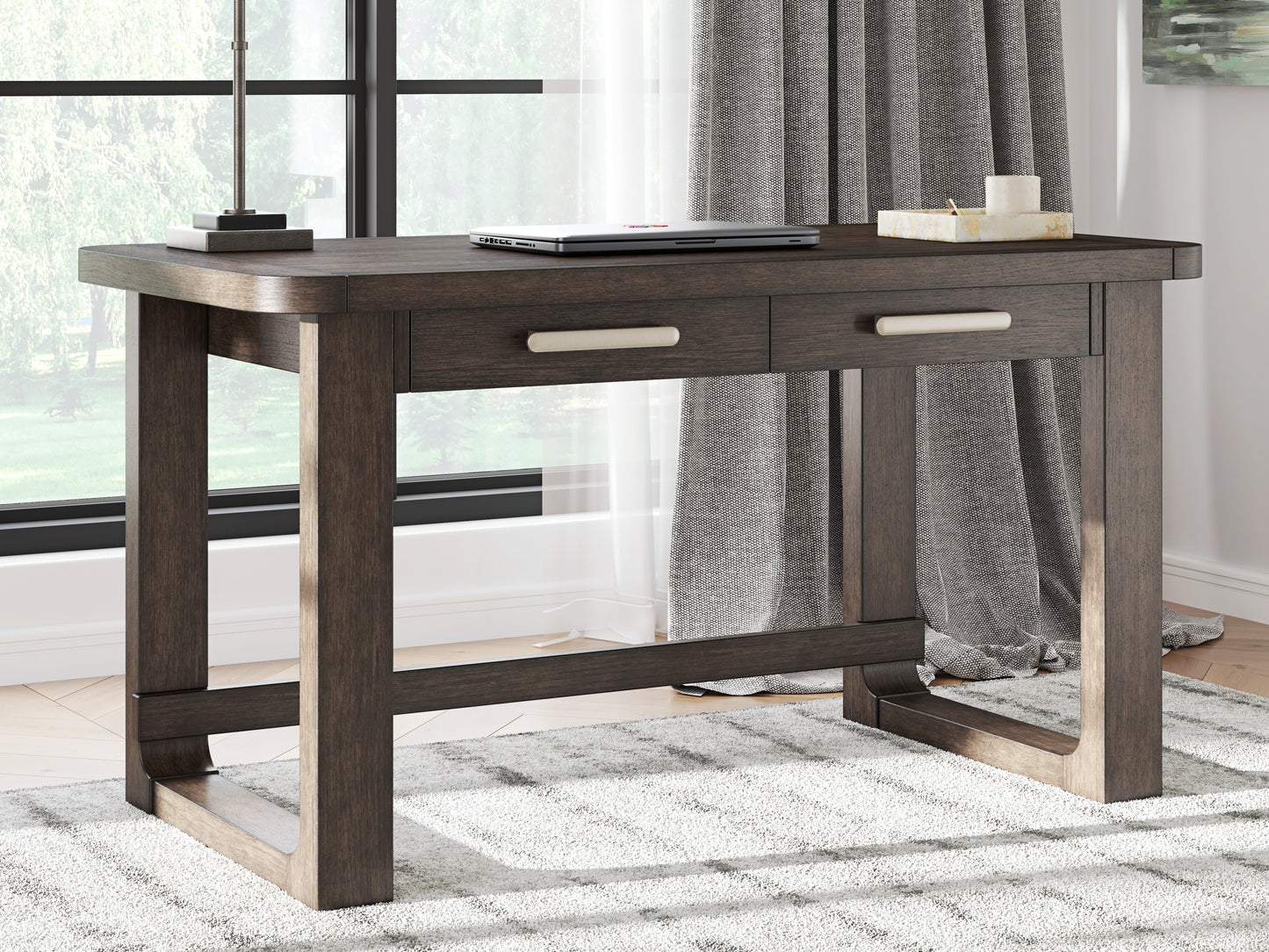 Pines Furniture Outlet - Ashley Furniture - Breckington Office Desk - Home Office Desk / Dark Brown - H556-44