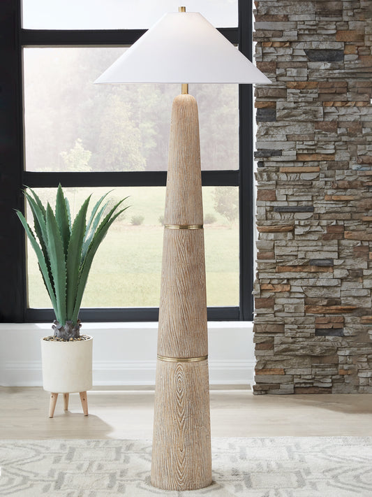 Pines Furniture Outlet - Ashley Furniture - Gasparleigh Lighting - Poly Floor Lamp (1/CN) / Brown/Gold Finish - L235811
