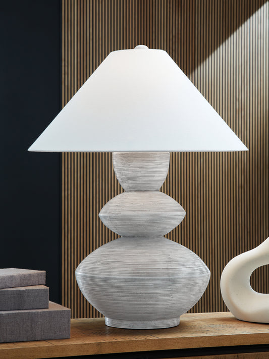 Pines Furniture Outlet - Ashley Furniture - Brickdon Lighting - Poly Table Lamp (1/CN) / Distressed White - L235874